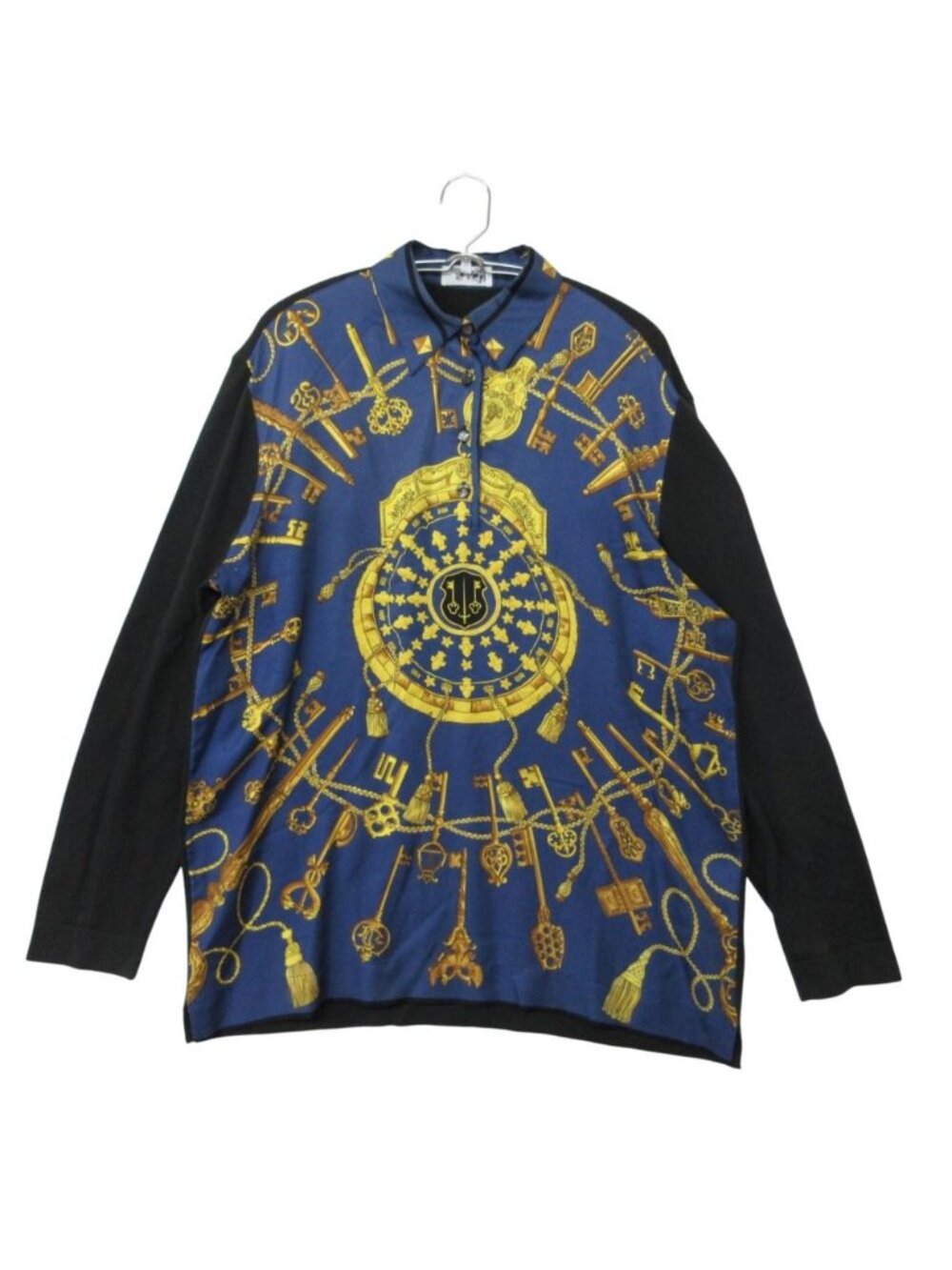 Hermes Vintage Polo Shirt Knit Long Sleeve Twillaine Silk Cotton Top Blue LL